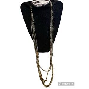 Silpada Gold Tone Necklace Long 3 Layers Chains Multi Strand